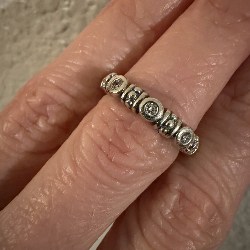 Lagos sterling silver stacking ring w/ diamonds Size 5
